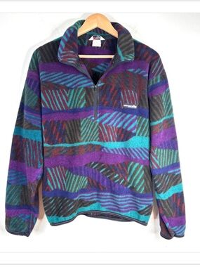 VTG 90s Cannondale Geometric 1/4 Zip Fleece L Purple Aztec Gorpcore Made in USA